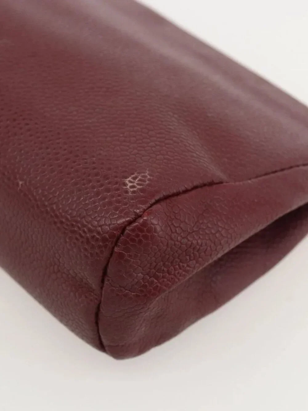 CHANEL Pouch Grained Calf Skin Bordeaux Gold CC Auth yk20274